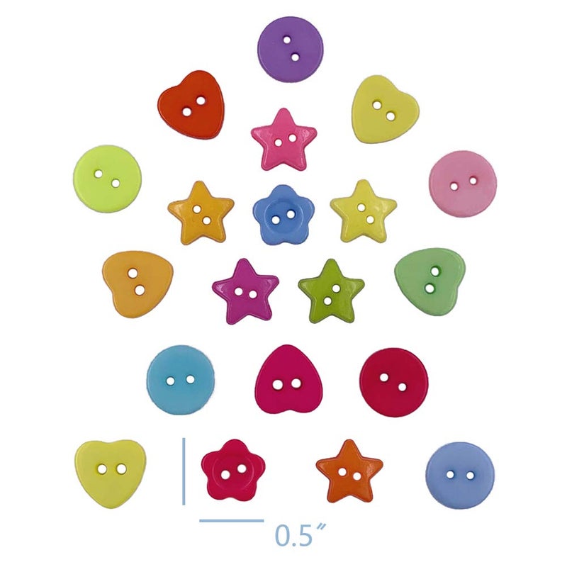 Propupy 200 Pcs Craft Buttons Sewing Button Colorful Button Round Heart Star Flower Mix Buttons for DIY Crafts Painting Decoration - Image 2